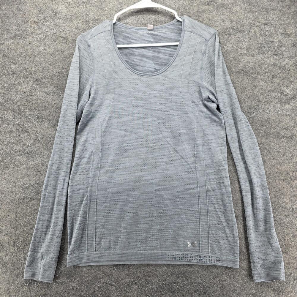 Under Armour T-Shirt Womens M Gray HeatGear Long Sleeve Scoop Neck Threadborne